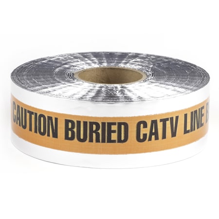 Dottie Detectable Warning Tape, Caution Buried CATV Line Below, Orange, Foil Bonded Polyethylene DU08